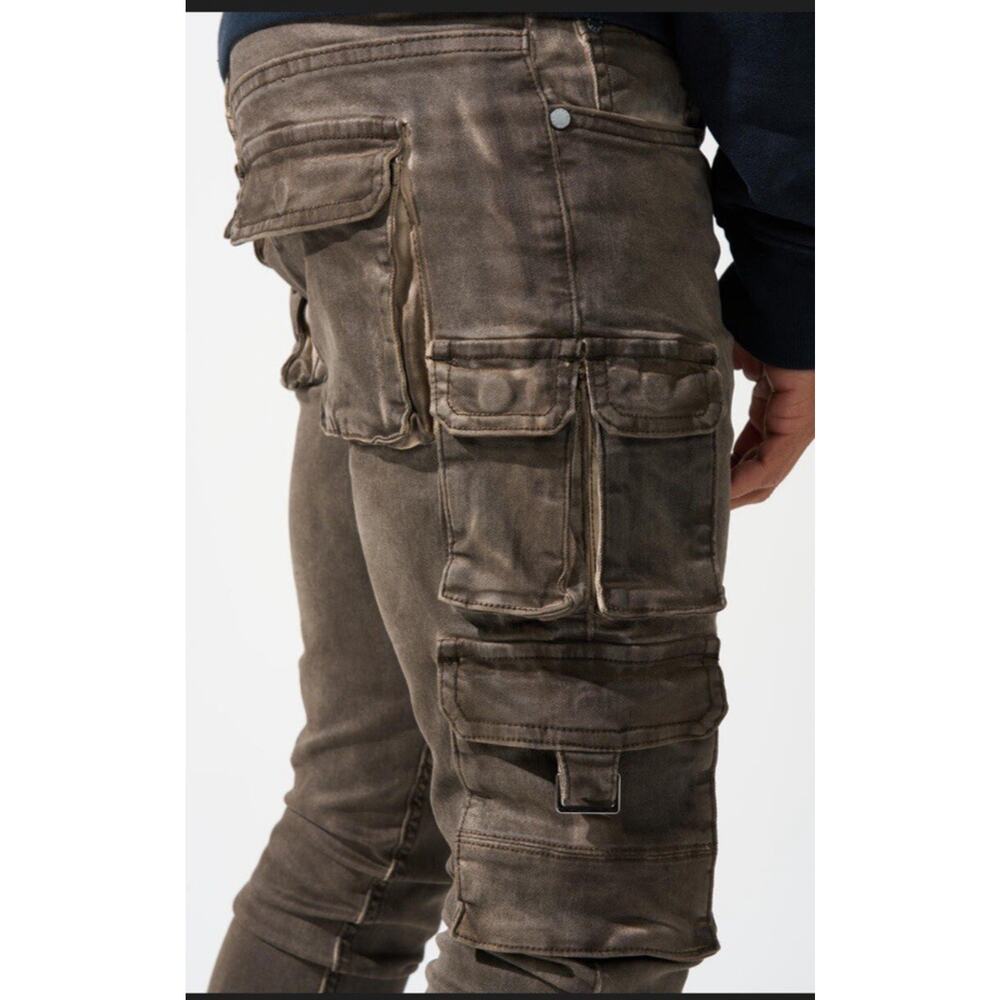 Serenede Arctodus Stacked Cargo Jean 44 Denim Streetwear Skater Brown Faded Camo